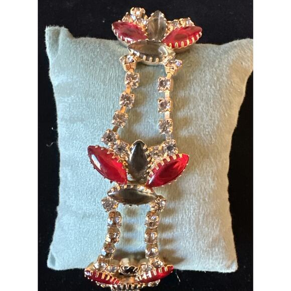 VTG Rhinestone Bracelet Red Clear Gray Stones Silver Tone 7” Timeless EUC - Picture 2 of 8